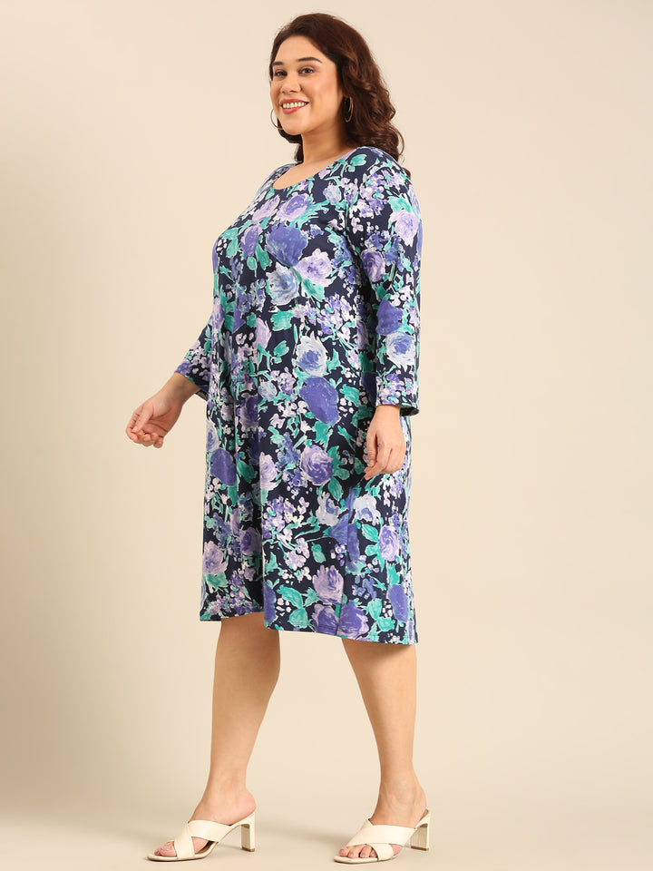 Navy Floral Printed Dress