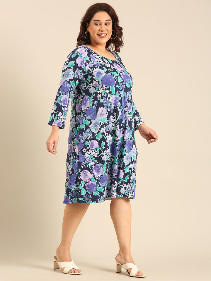 Navy Floral Printed Dress