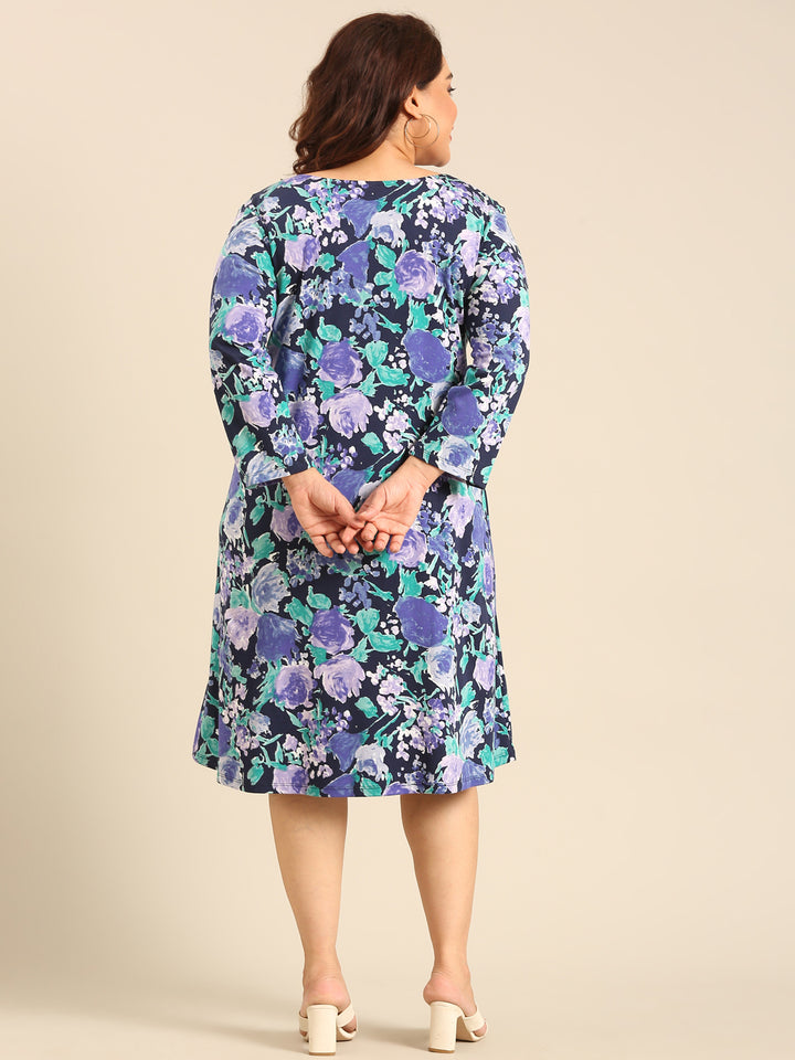 Navy Floral Printed Dress