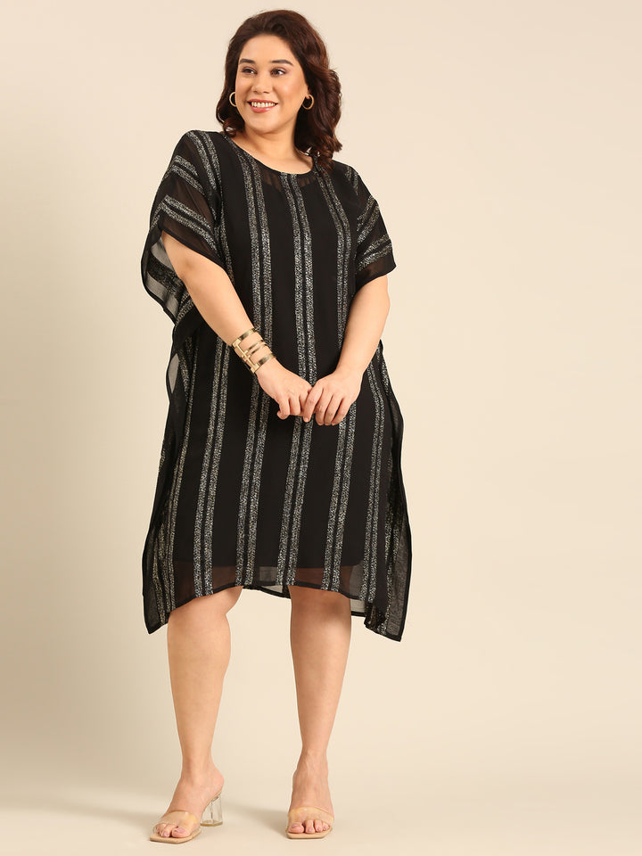 Black And Gold Striped Kaftan Dress