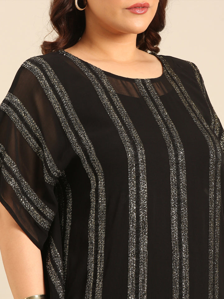 Black And Gold Striped Kaftan Dress