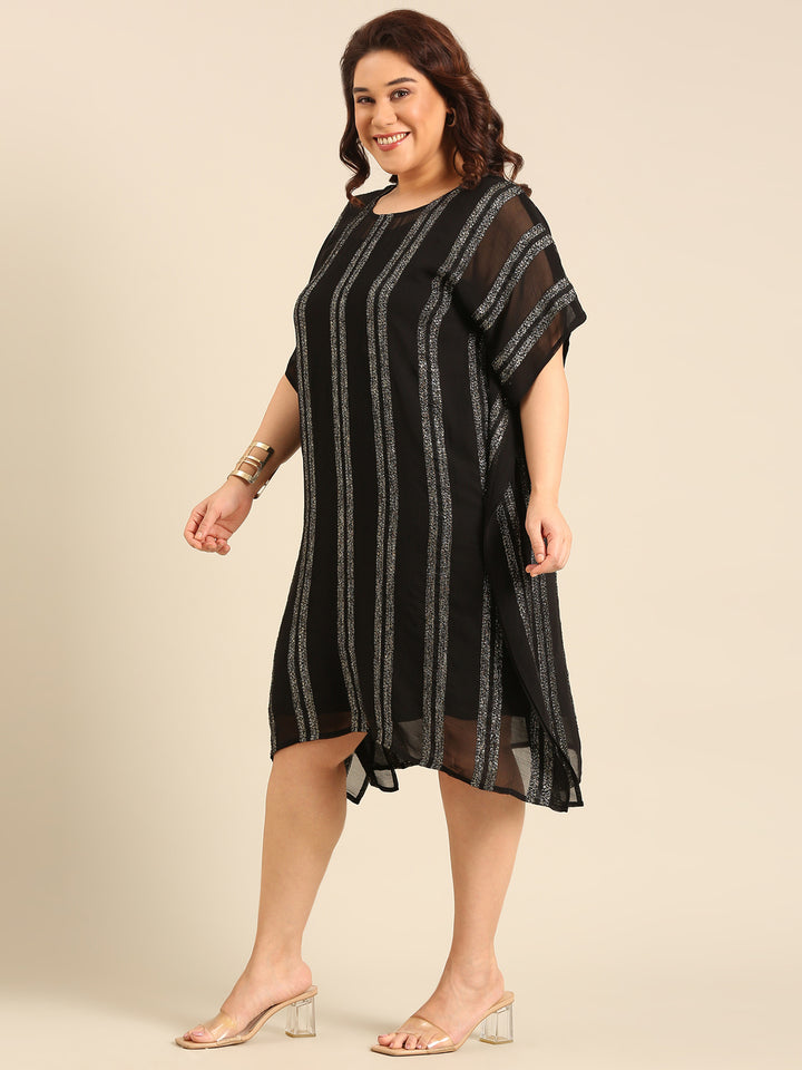 Black And Gold Striped Kaftan Dress