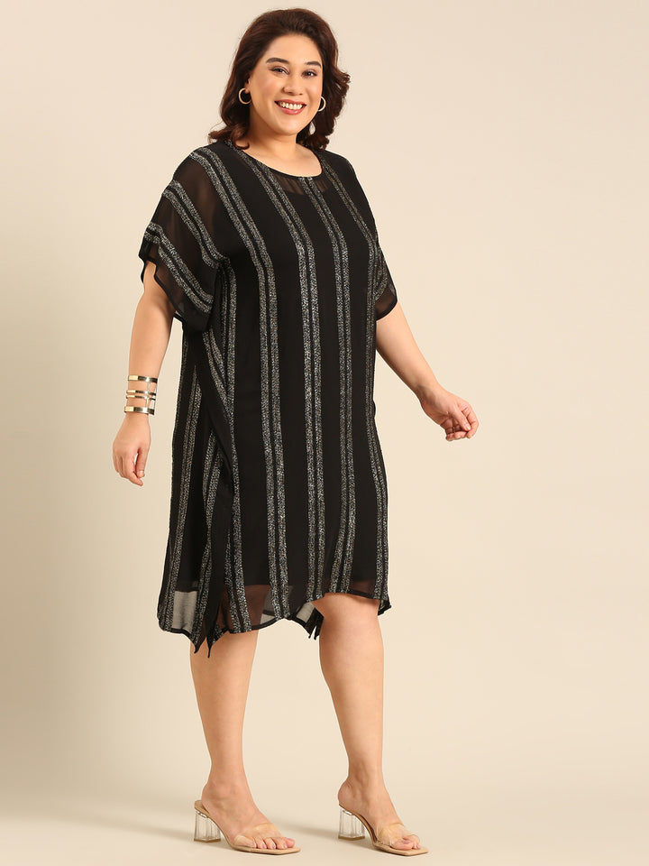 Black And Gold Striped Kaftan Dress