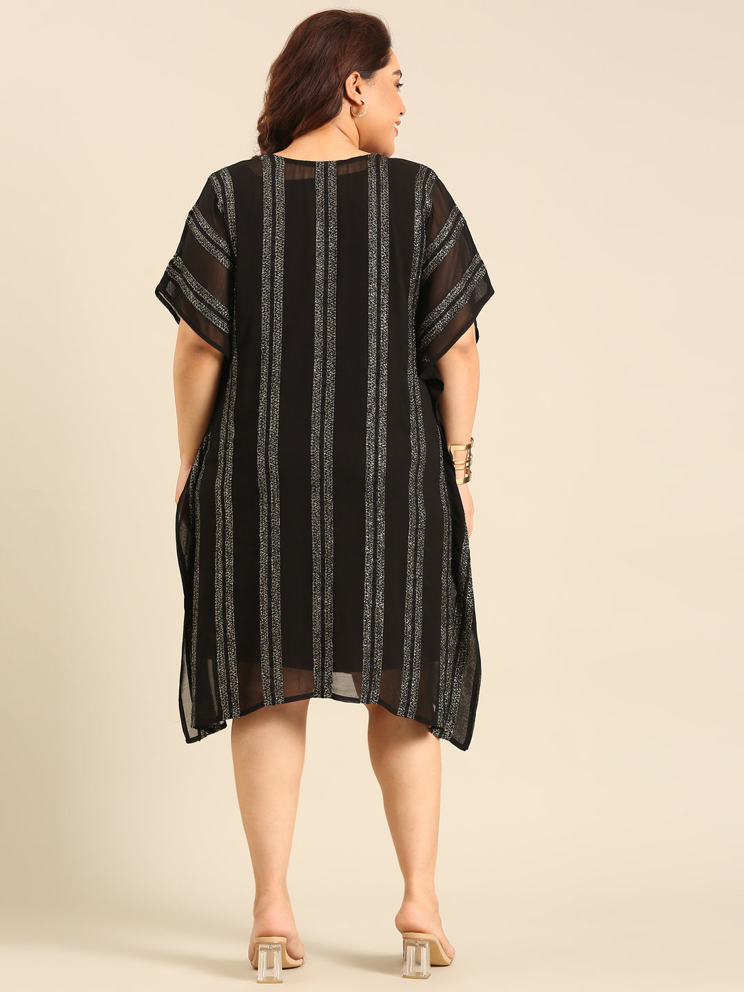 Black And Gold Striped Kaftan Dress