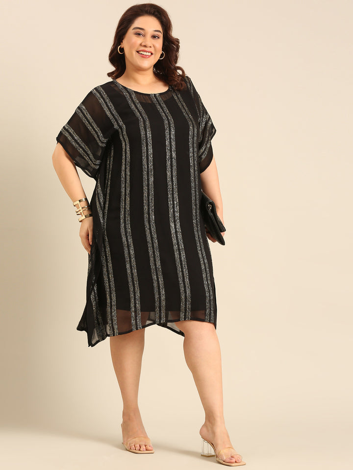 Black And Gold Striped Kaftan Dress