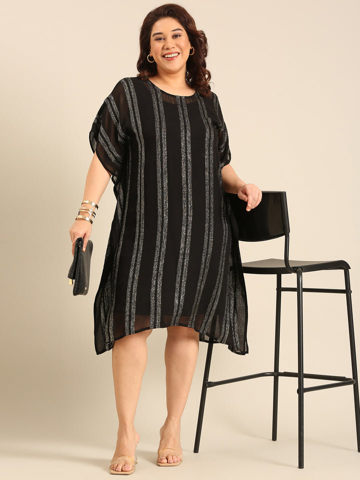 Black And Gold Striped Kaftan Dress