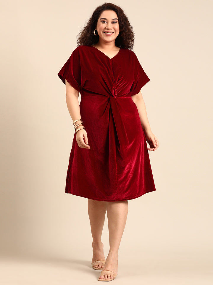 Burgundy Velvet Knot Dress