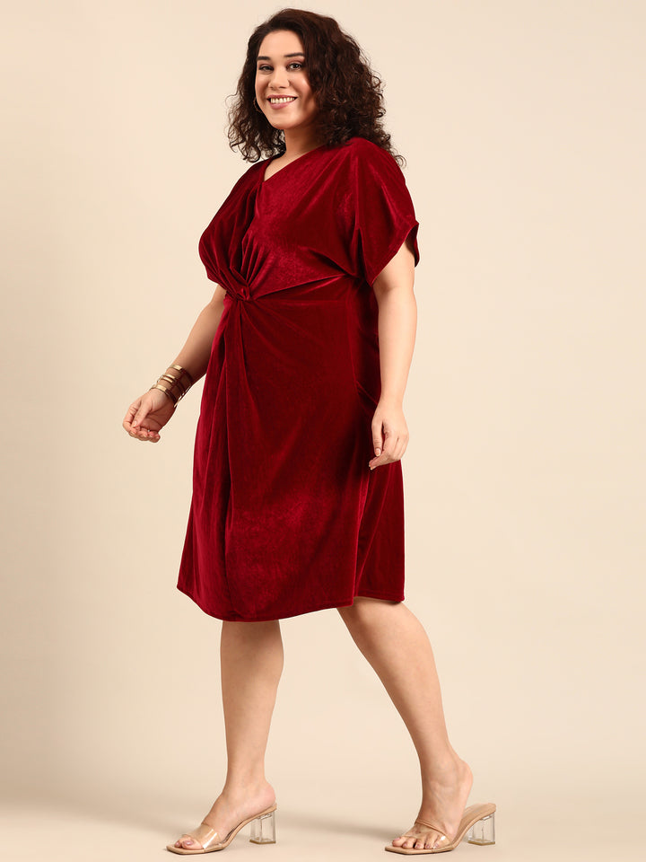 Burgundy Velvet Knot Dress