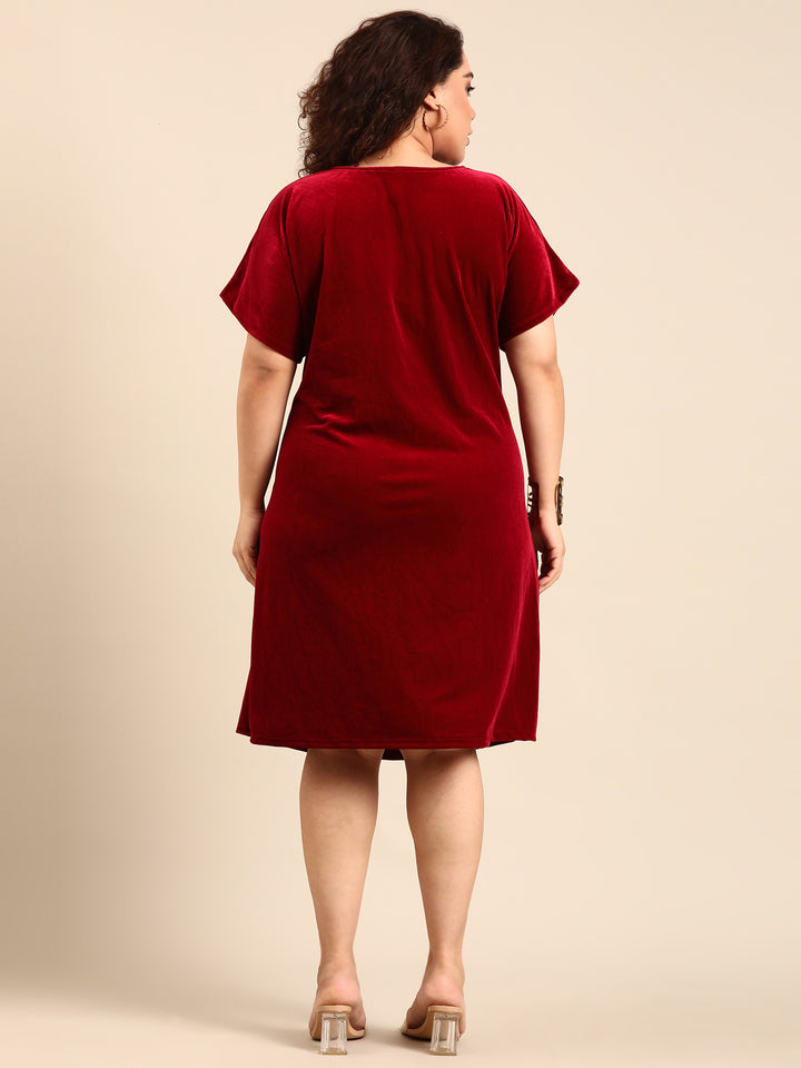 Burgundy Velvet Knot Dress