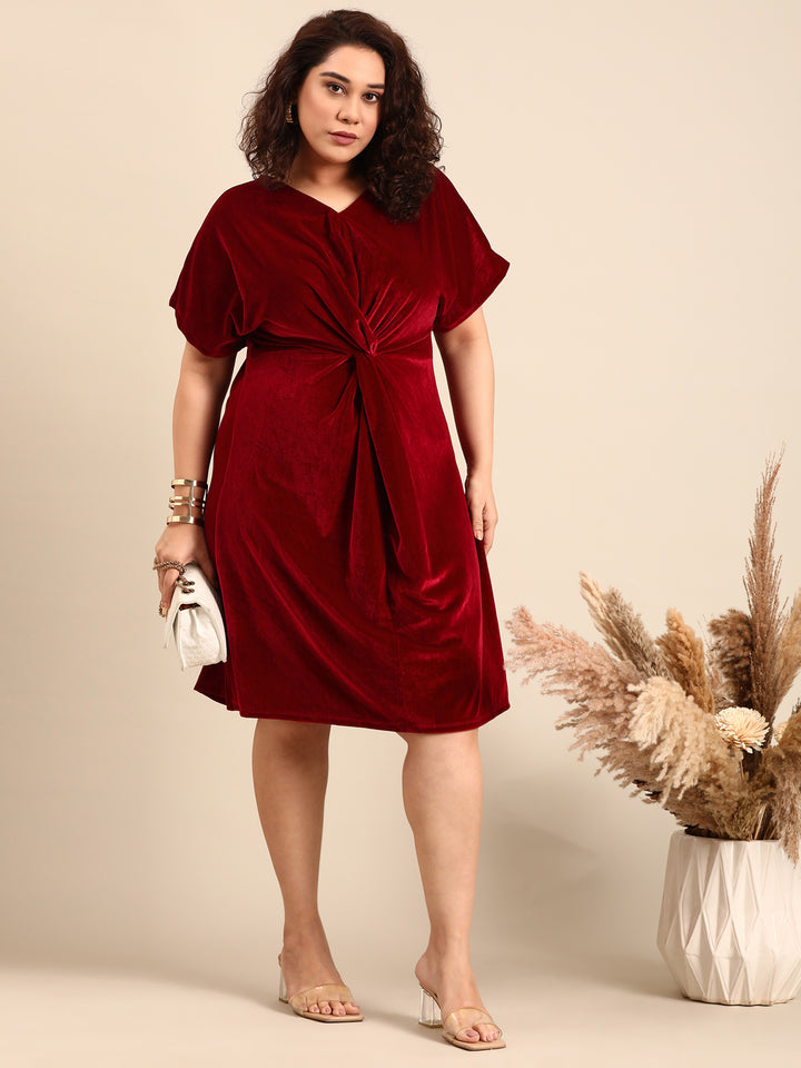 Burgundy Velvet Knot Dress