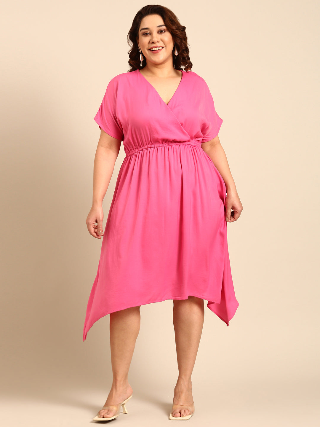 Solid Pink Asymmetrical Dress