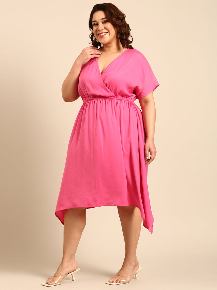 Solid Pink Asymmetrical Dress