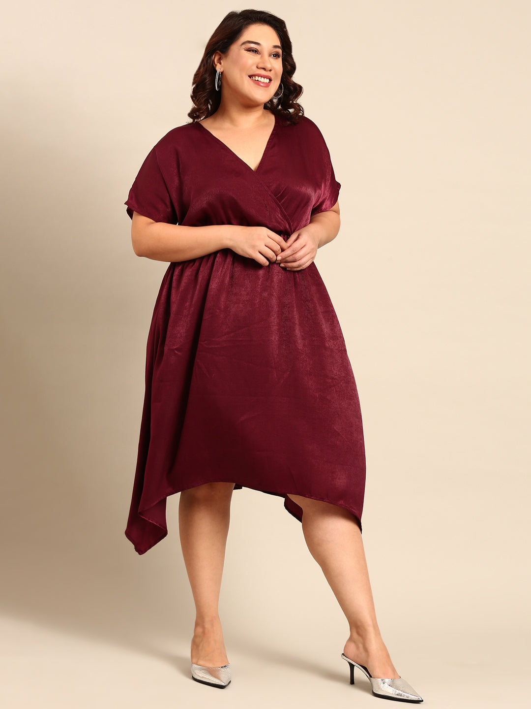 MAROON SATIN DRESS