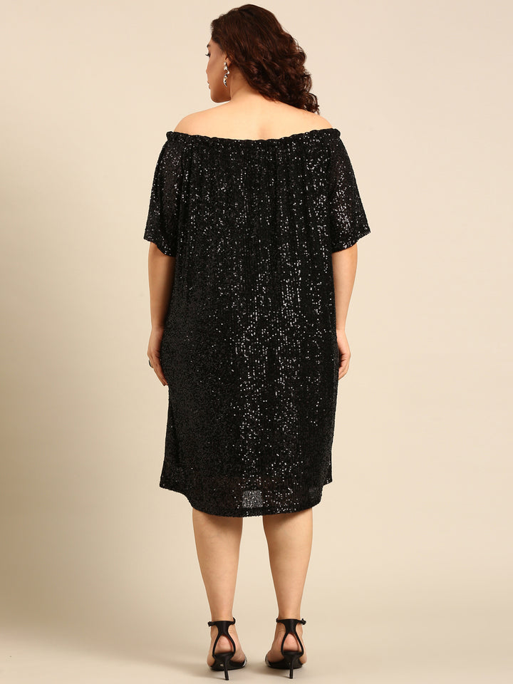 Off-Shoulder Black Sequin Dress