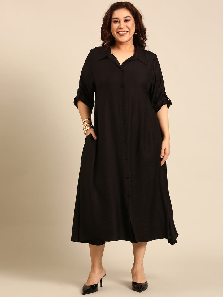 Solid Black Maxi Shirt Dress