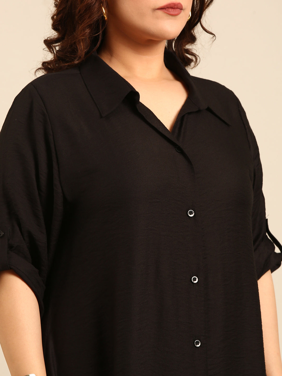 Solid Black Maxi Shirt Dress