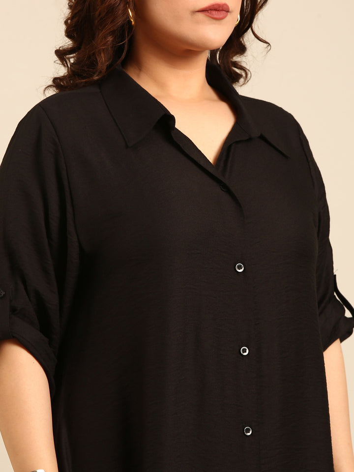 Solid Black Maxi Shirt Dress