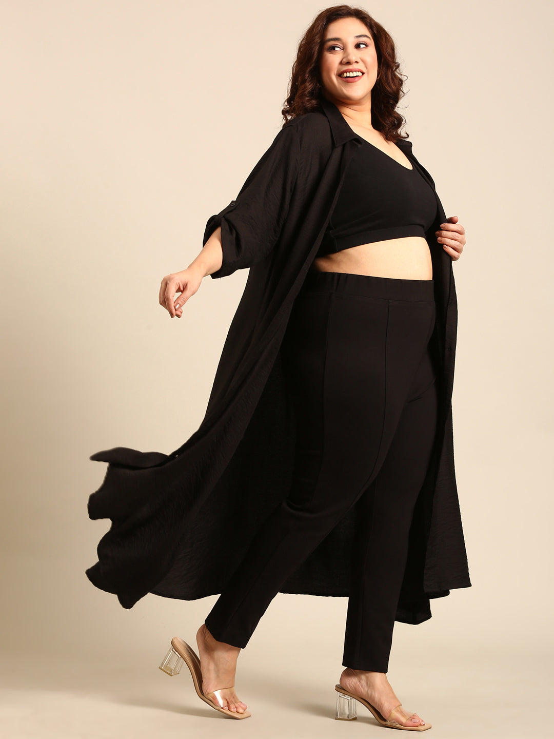 Solid Black Maxi Shirt Dress