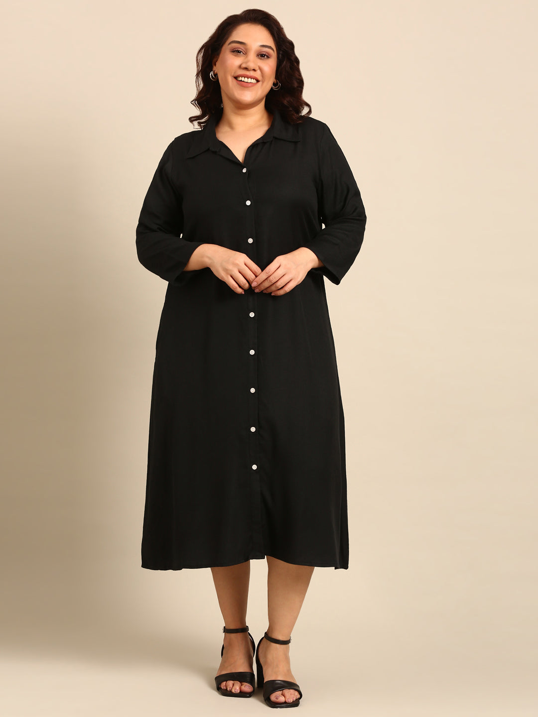 Black A-line Shirt Dress