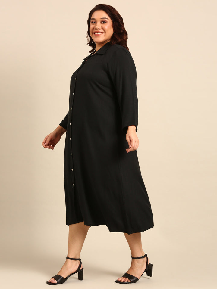 Black A-line Shirt Dress