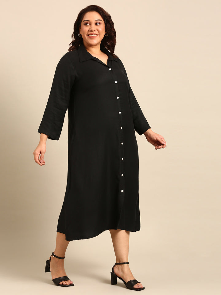 Black A-line Shirt Dress