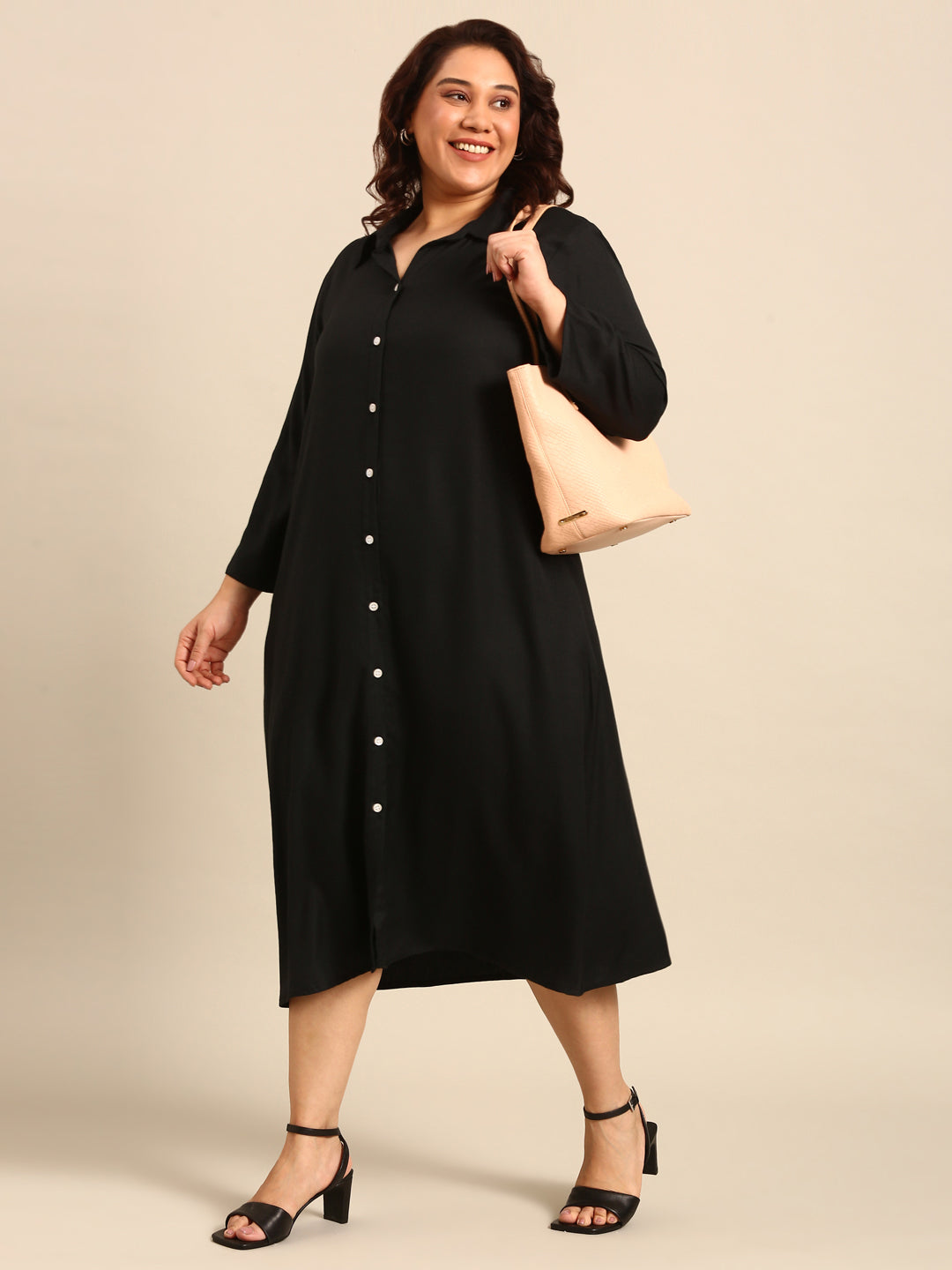 Black A-line Shirt Dress