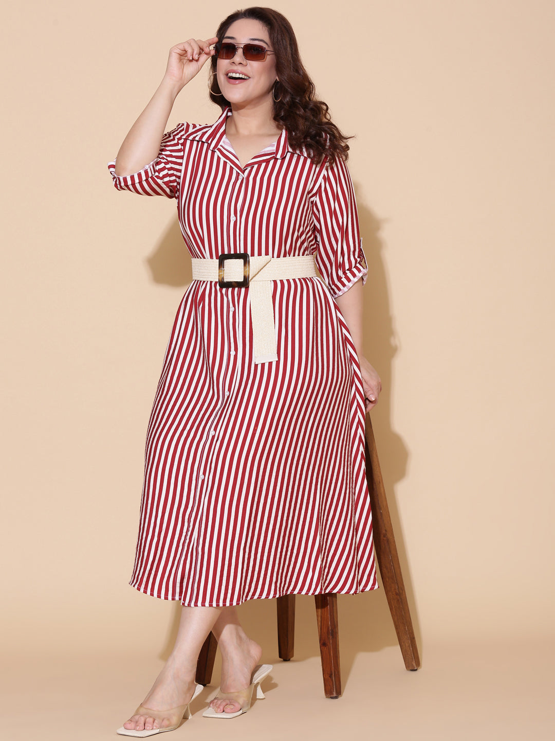 Red Striped Shirt Dress