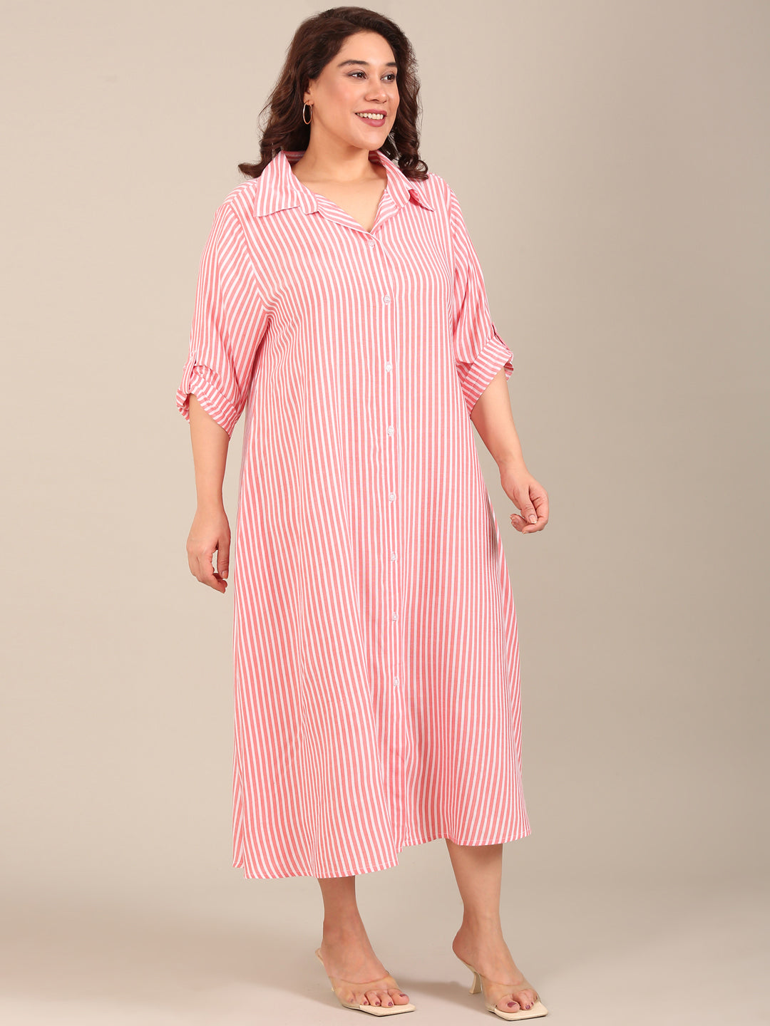 Red and White Striped Shirt Dress