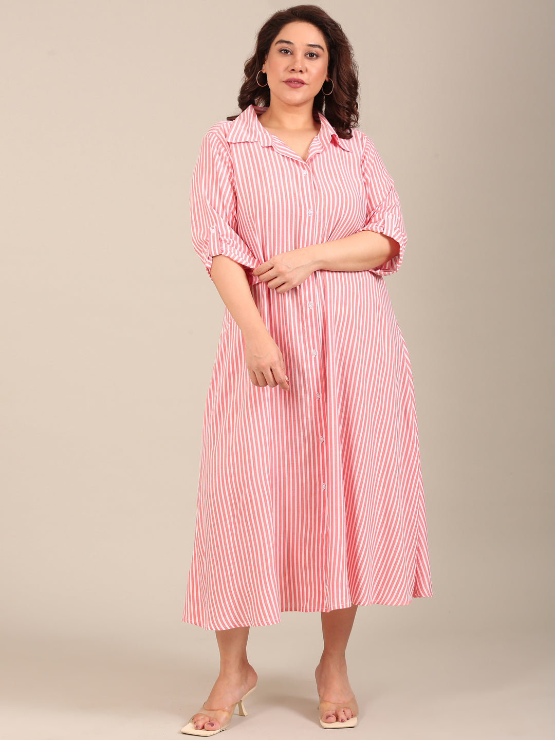Red and White Striped Shirt Dress