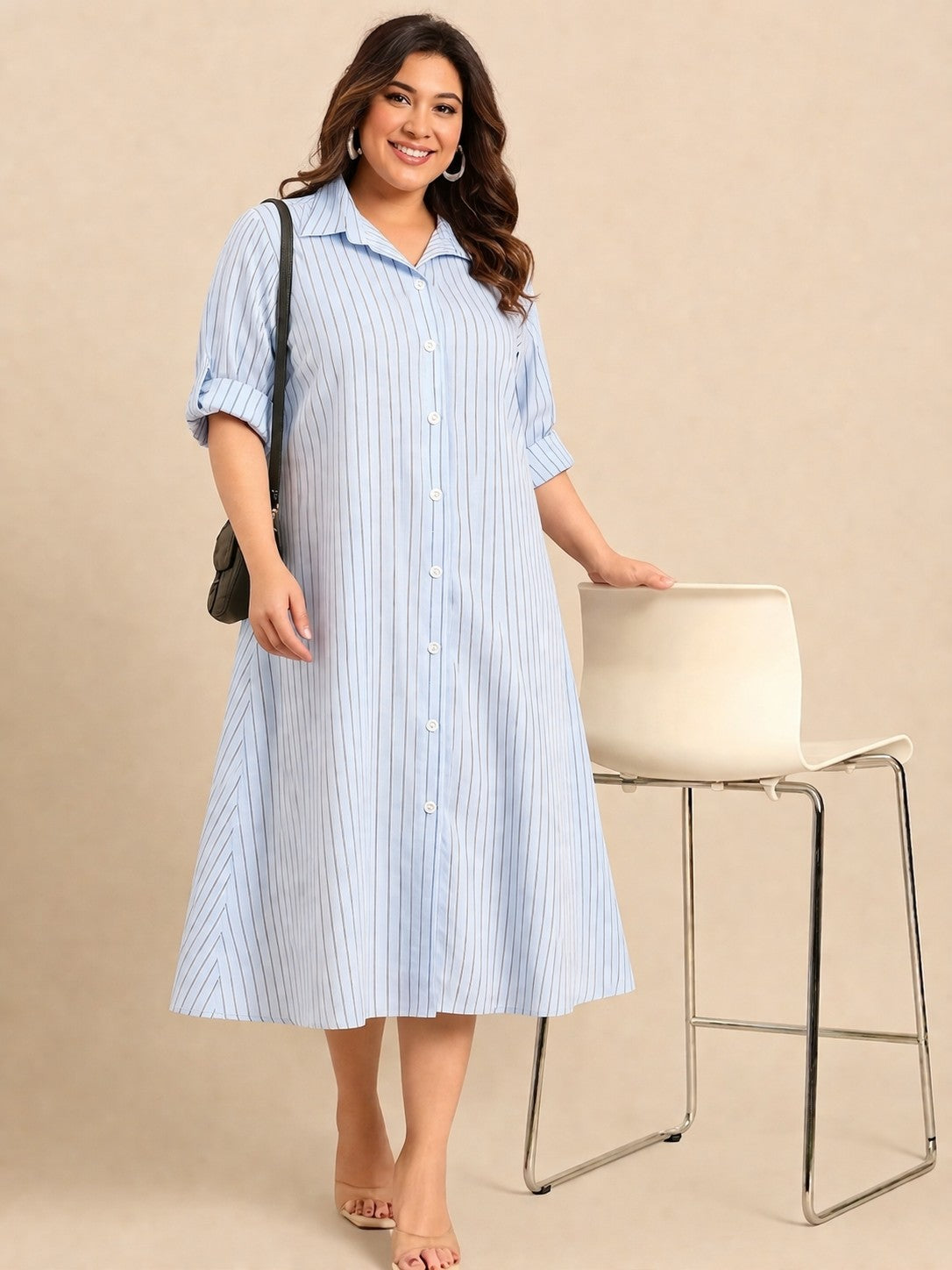 Light Blue Striped Shirt Dress