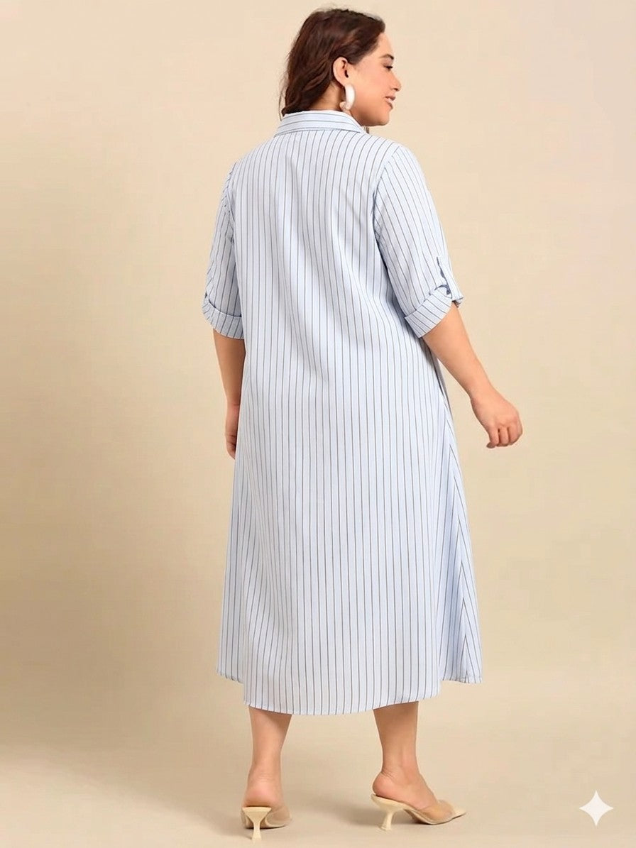 Light Blue Striped Shirt Dress
