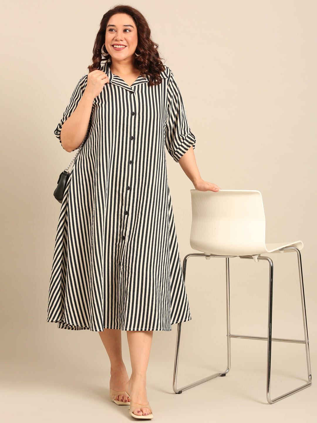 Navy and White Striped Shirt Dress
