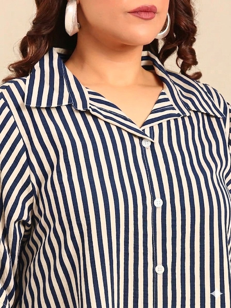 Teal and White Striped Shirt Dress