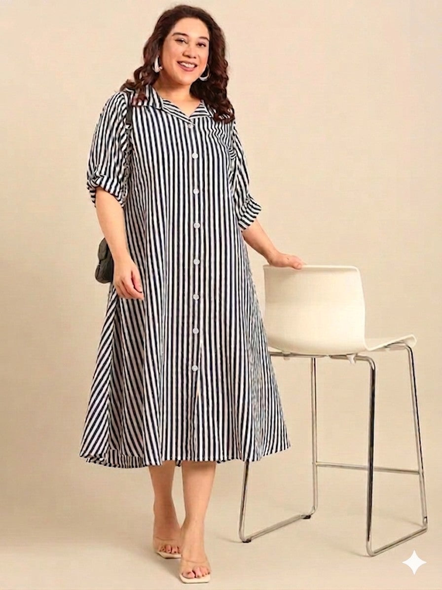 Teal and White Striped Shirt Dress