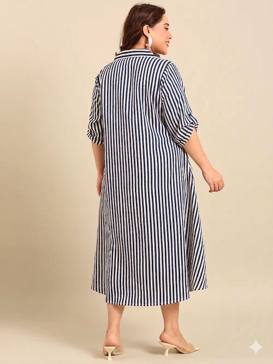 Teal and White Striped Shirt Dress