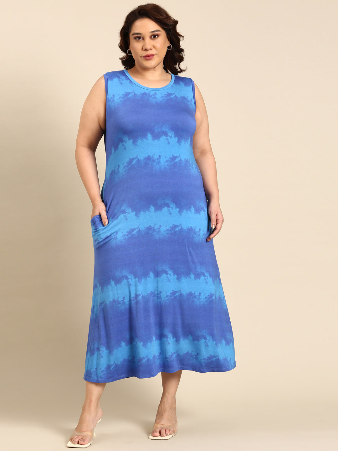 BLUE TIE AND DIE MAXI DRESS