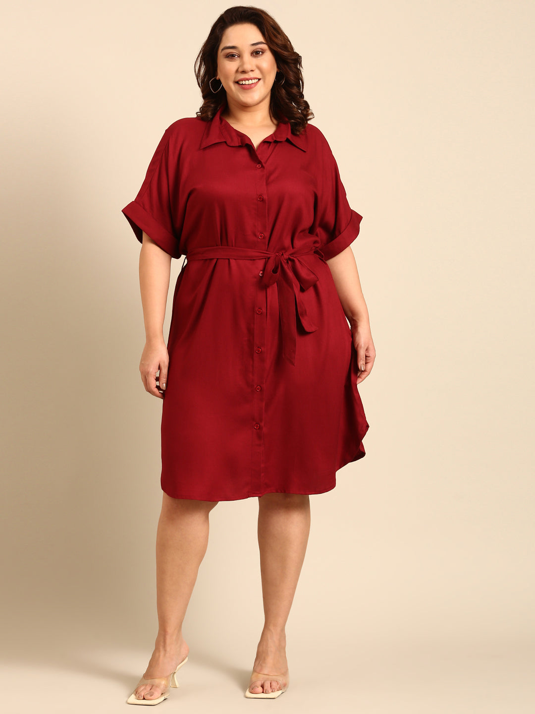 fcity.in - Maroon Maxi Dress Short Sleeves Round Neck Plus Size Dresses For