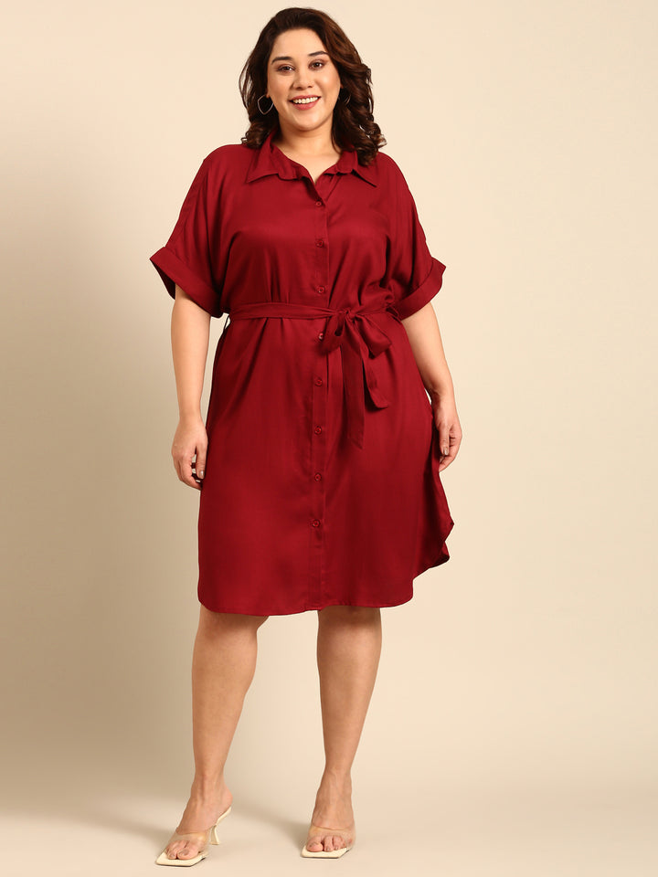 Solid Maroon Shirt Dress