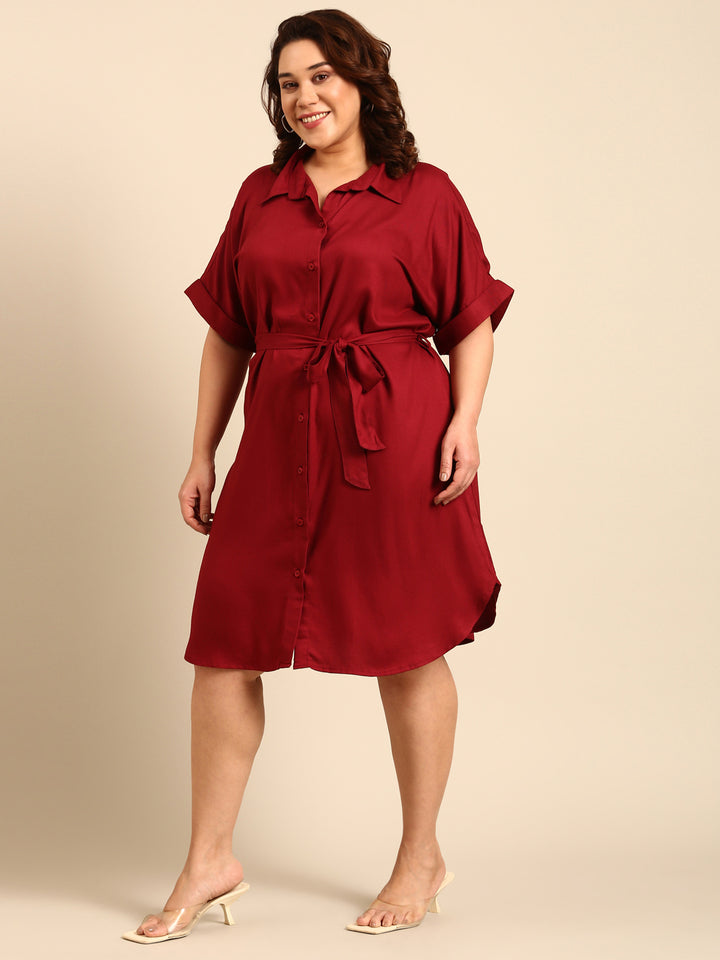 Solid Maroon Shirt Dress