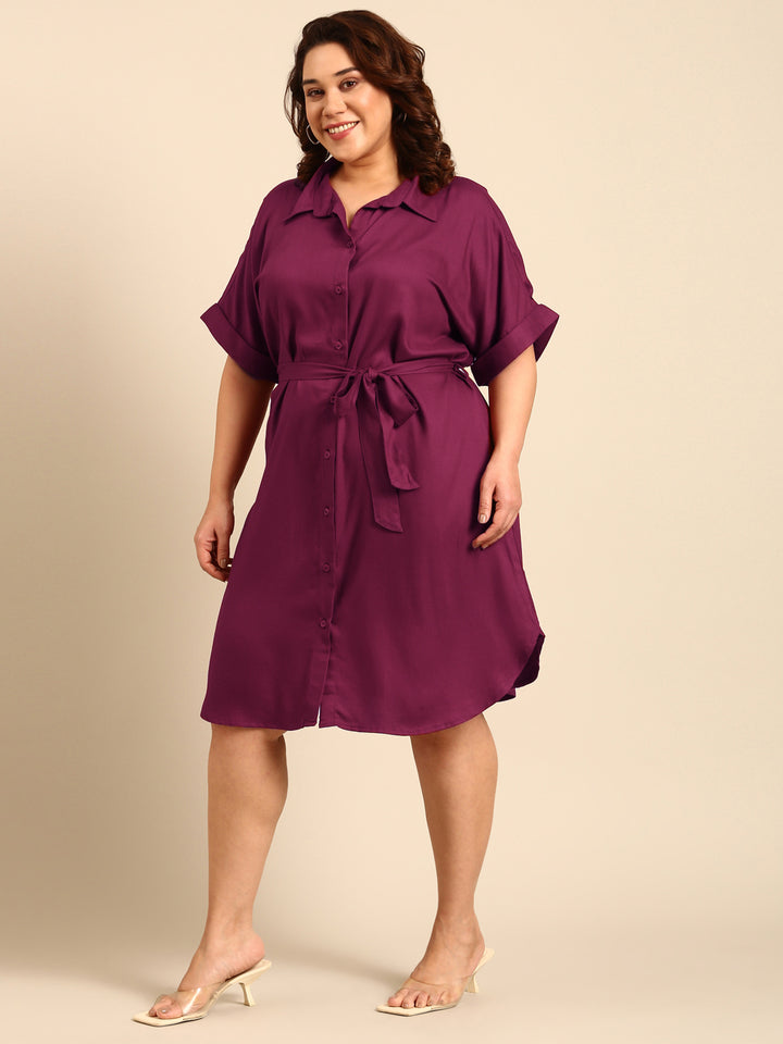 Solid Maroon Shirt Dress