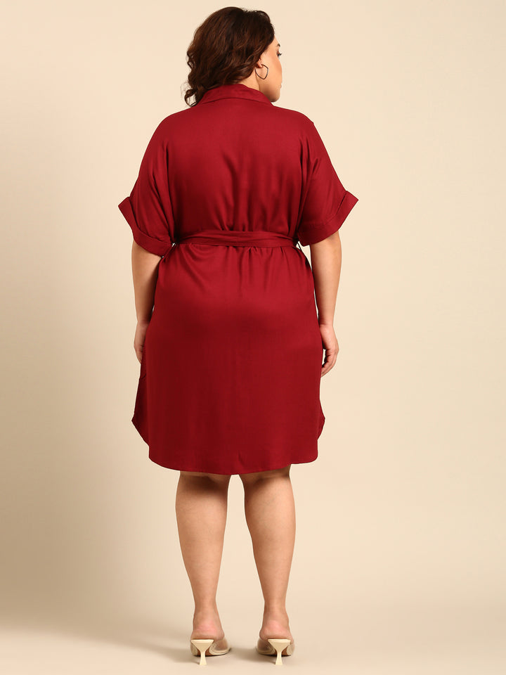 Solid Maroon Shirt Dress