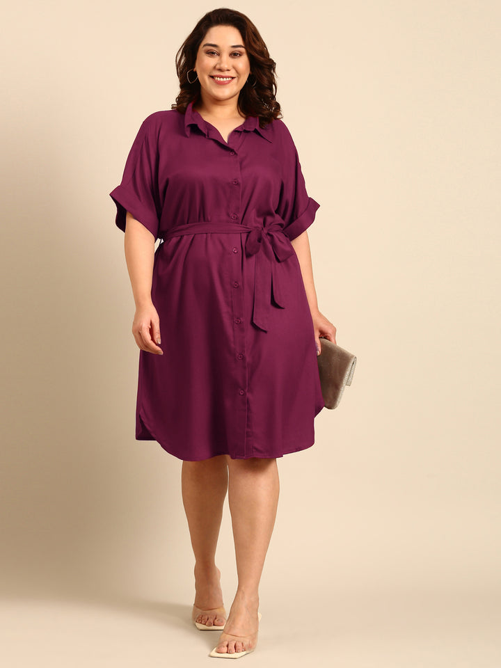 Solid Maroon Shirt Dress