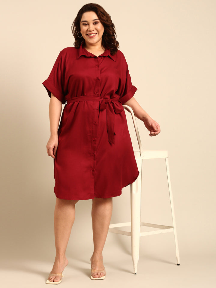 Solid Maroon Shirt Dress