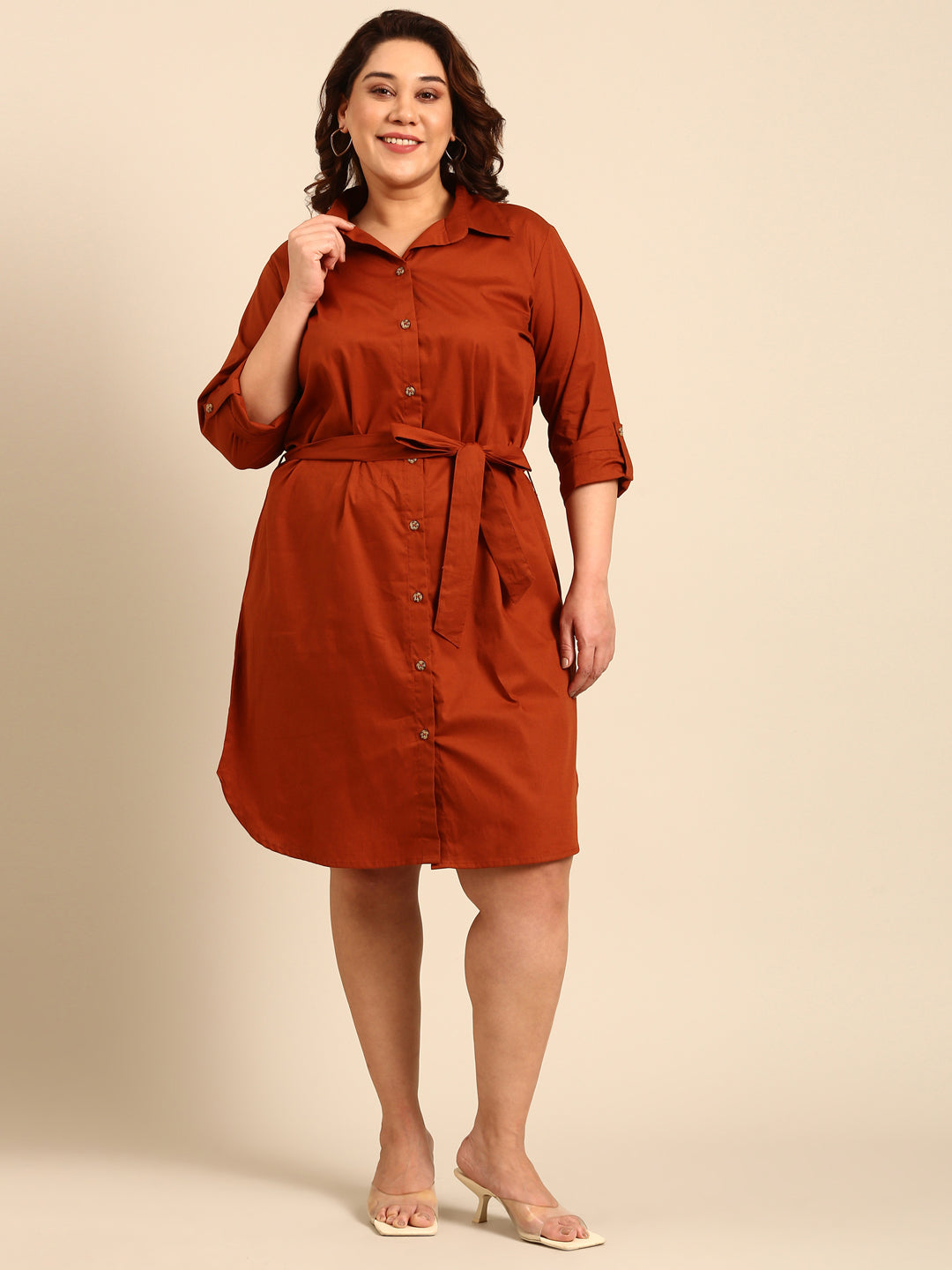 Buy Ecru Printed Summer Plus Size Shirt Dress Online - W for Woman