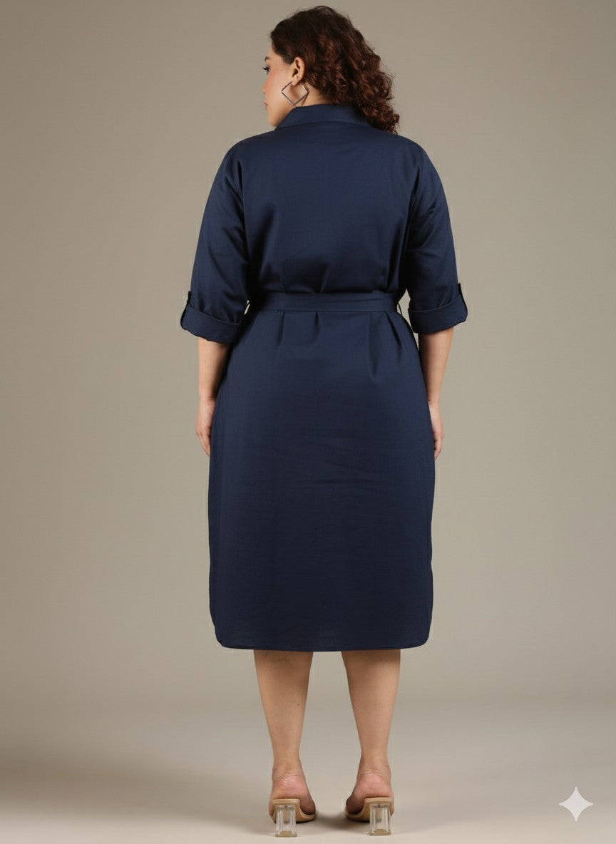 Navy Cotton Shirt Dress
