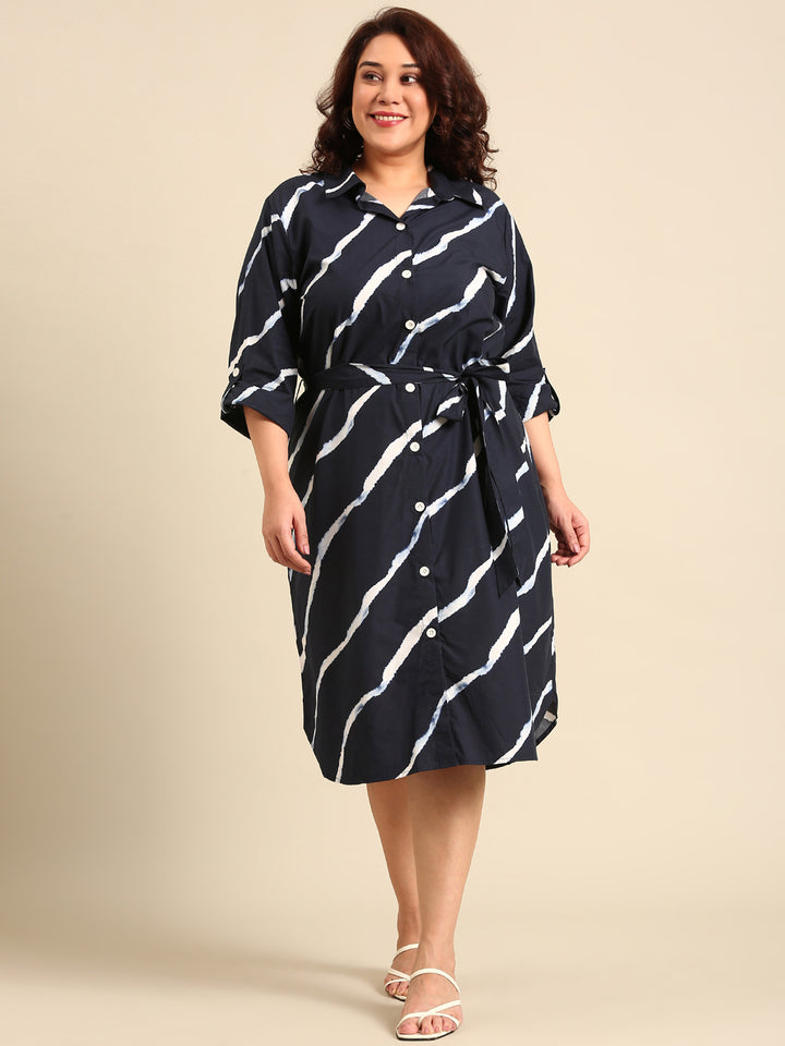 Navy Bias Stripe Shirt Dress