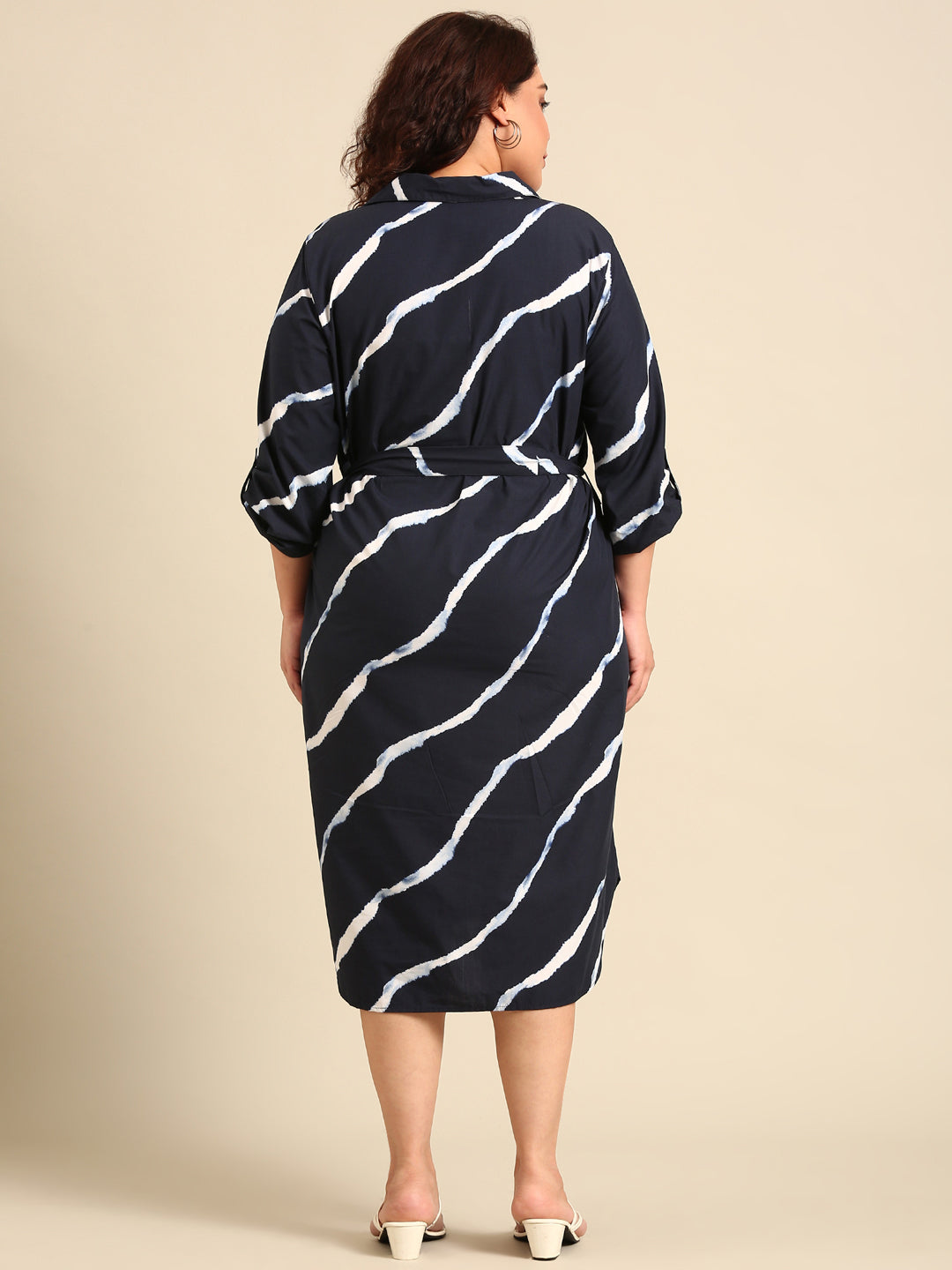 Navy Bias Stripe Shirt Dress