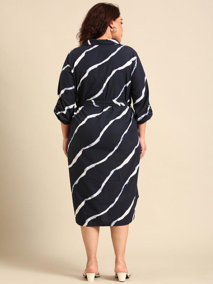 Navy Bias Stripe Shirt Dress