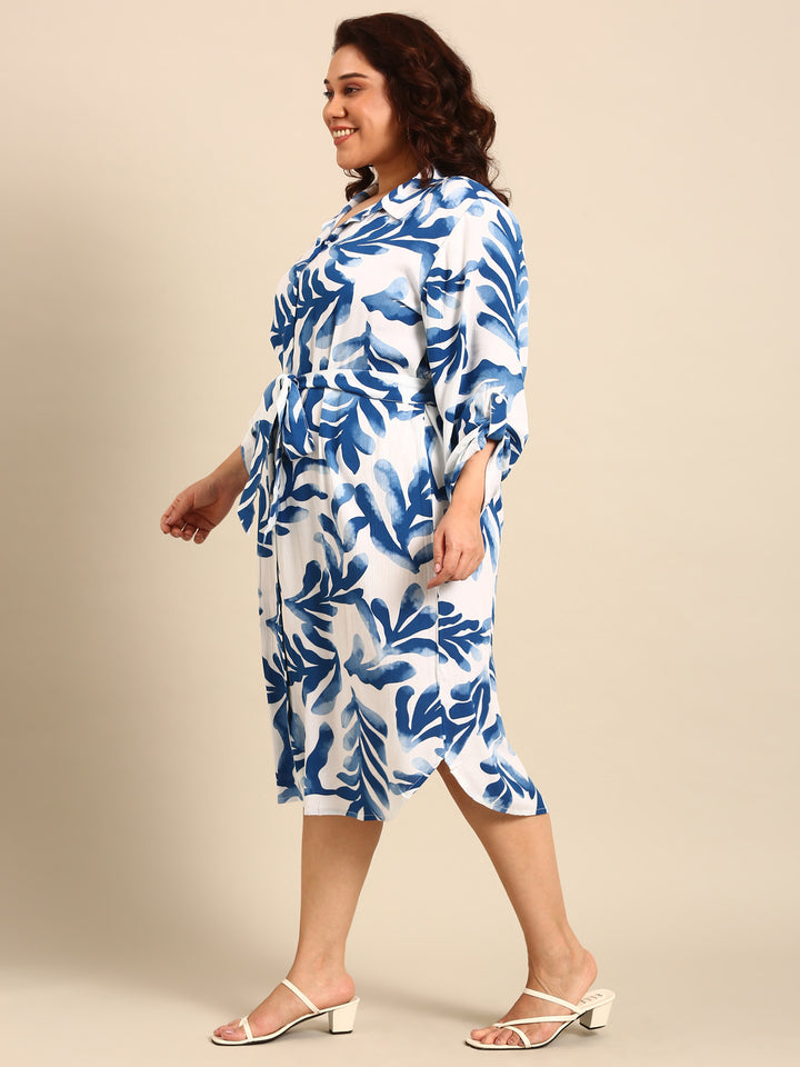 Leaf Print Shirt Dress