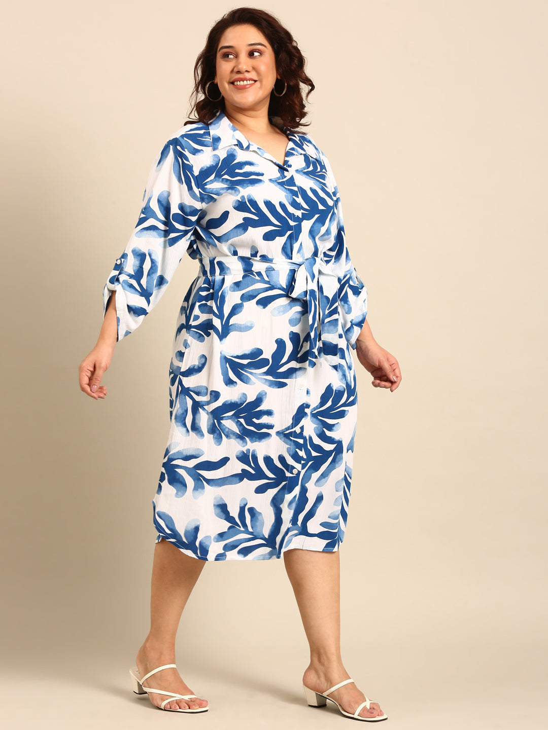 Leaf Print Shirt Dress